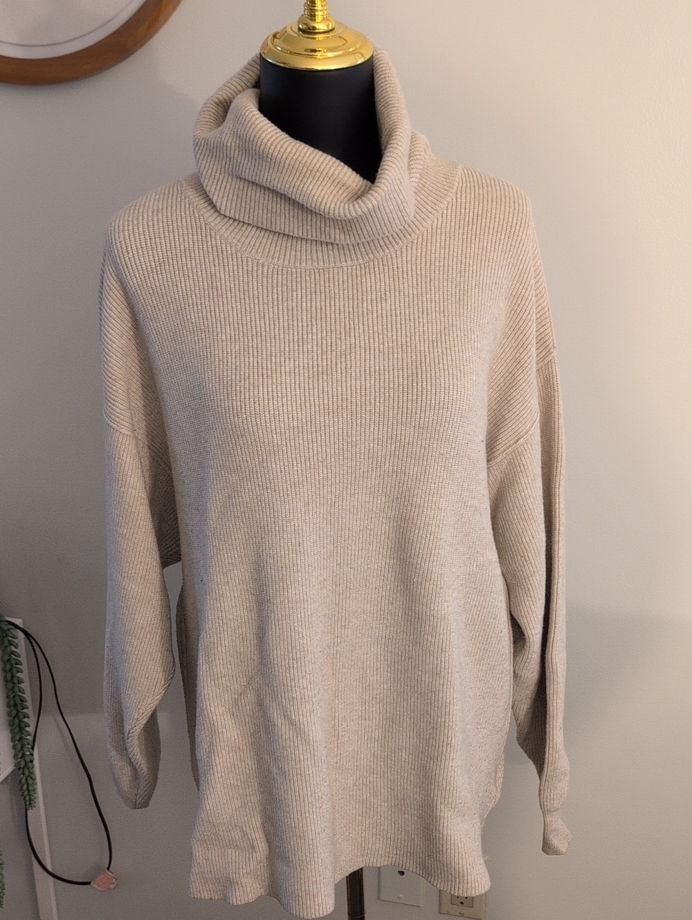 Free People Oversized Ribbed Cowl Neck Sweater - Beige